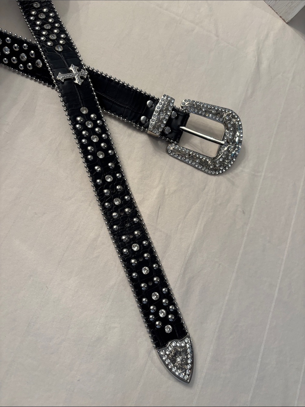 Cross Rhinestone Bling Studded Belt, Unisex, size  Medium, faux leather, western